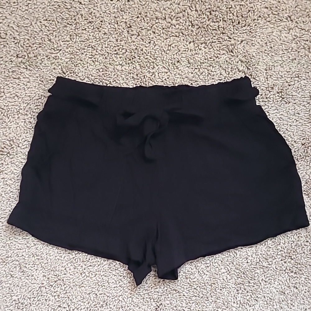 Rayon Tie Waist Black Shorts